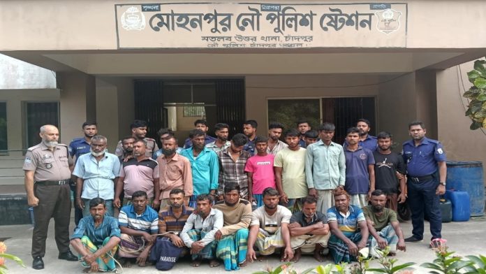 মতলব উত্তরে ৪০ হাজার মিটার কারেন্টজাল জব্দ, ২০ জেলে আটক