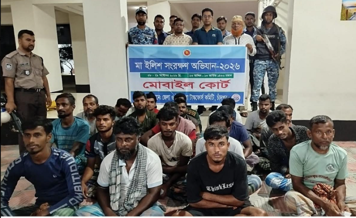 চাঁদপুরে নিষেধাজ্ঞা অমান্য করে ইলিশ শিকার, ২০ জেলের কারাদণ্ড